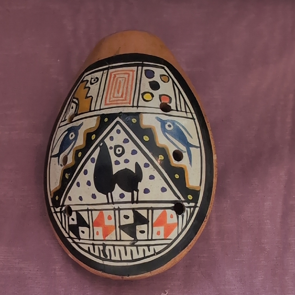 Handmade Peruvian Whistle with Multicolor Design